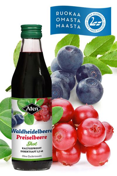 Waldheidelbeere und Preiselbeere als Direktsaft